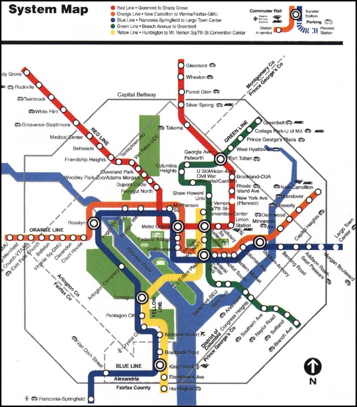 واشنگتن دی سی مترو قطار نقشه