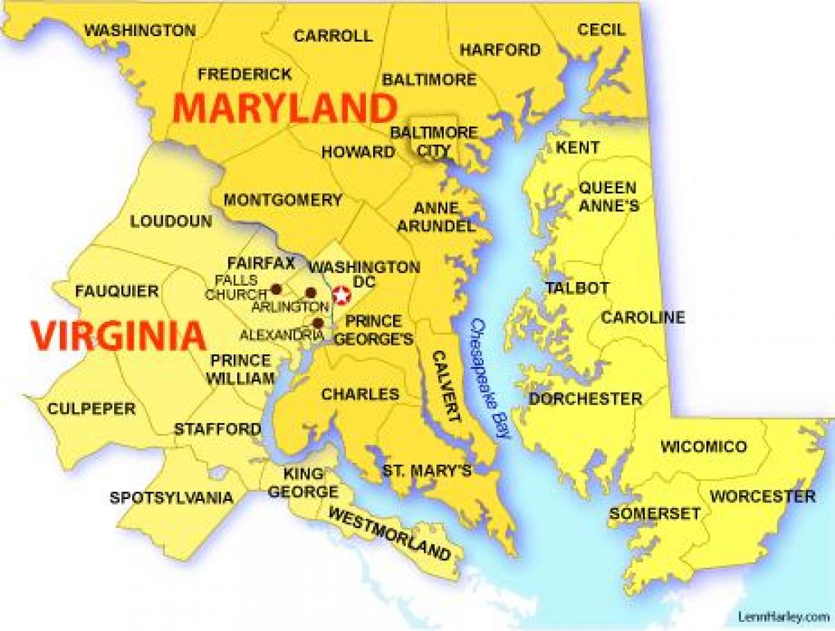نقشه مریلند ویرجینیا و واشنگتن دی سی