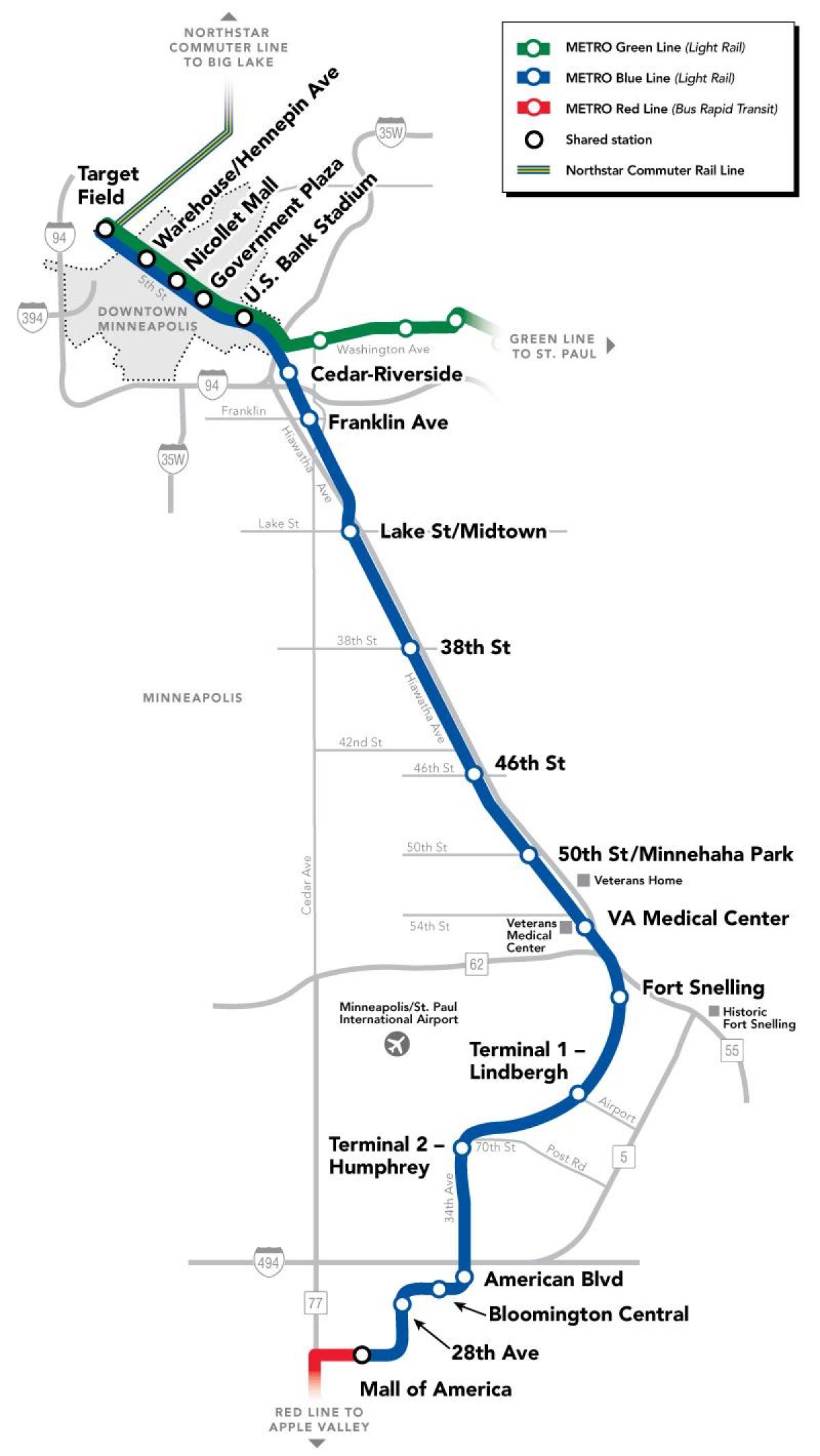 واشنگتن مترو خط آبی در نقشه