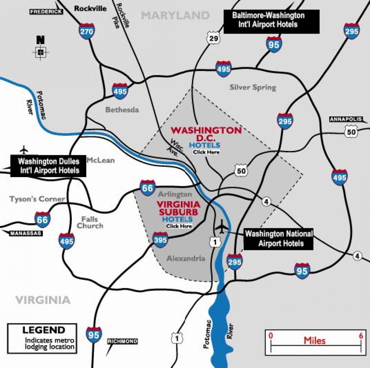 واشنگتن دی سی منطقه فرودگاه در نقشه