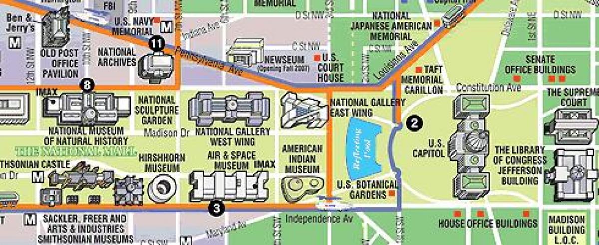 نقشه از واشنگتن dc موزه ها و بناهای تاریخی