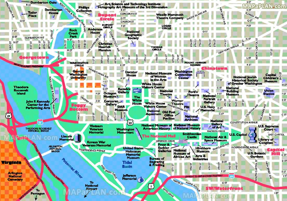 واشنگتن, dc, جاذبه های توریستی نقشه