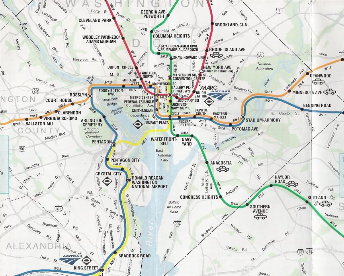 واشنگتن دی سی street map با ایستگاه های مترو