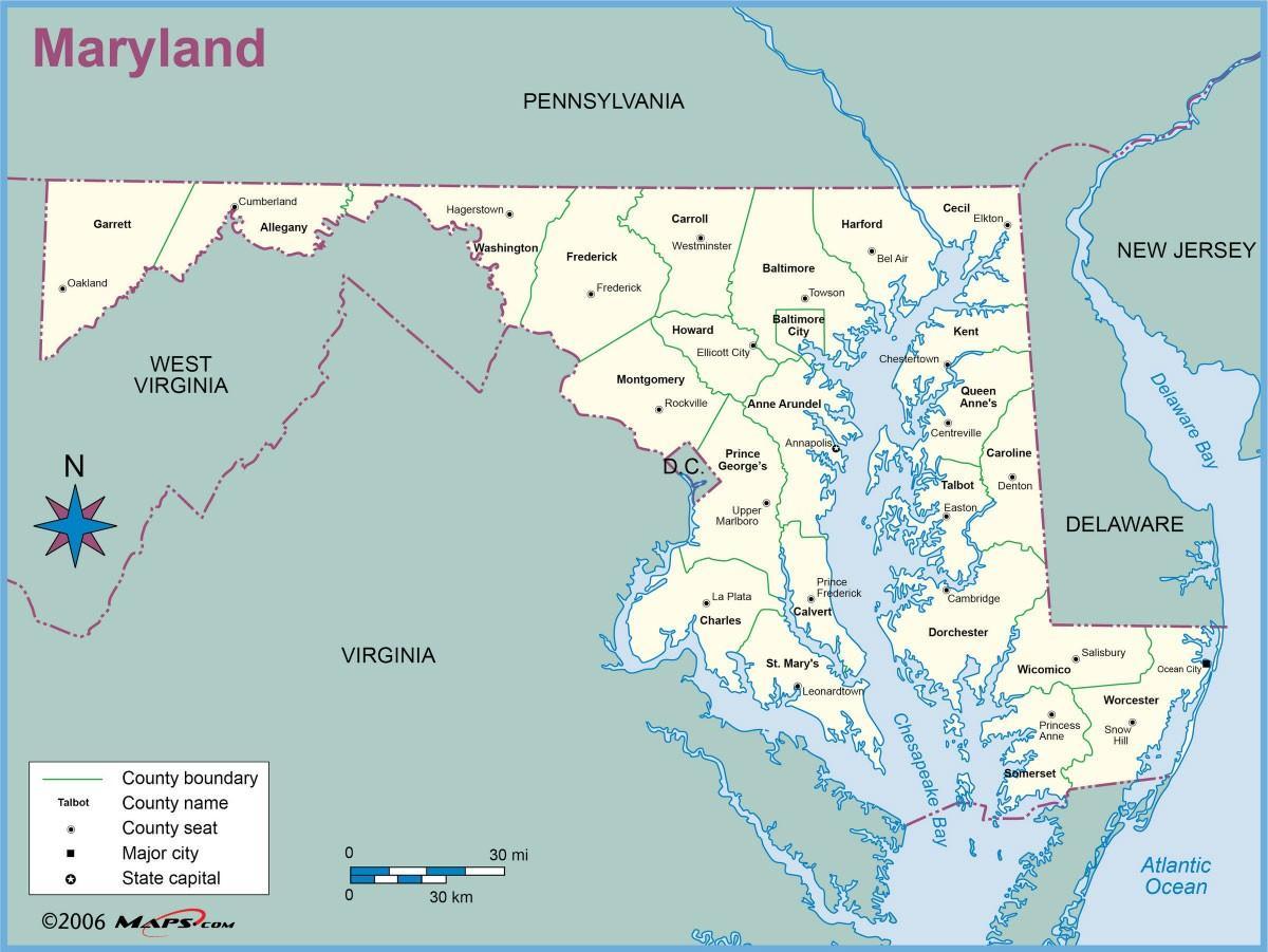 نقشه مریلند و واشنگتن دی سی