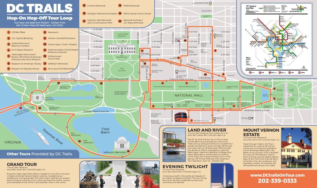 واشنگتن دی سی هاپ در هاپ خاموش اتوبوس, نقشه مسیر