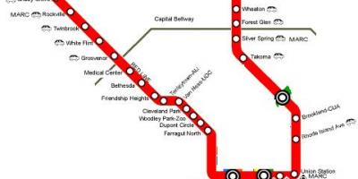 واشنگتن دی سی مترو خط قرمز نقشه
