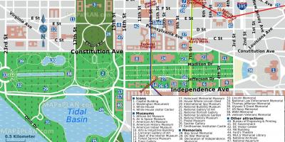 نقشه از واشنگتن dc جاذبه های اصلی