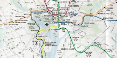 واشنگتن دی سی street map با ایستگاه های مترو